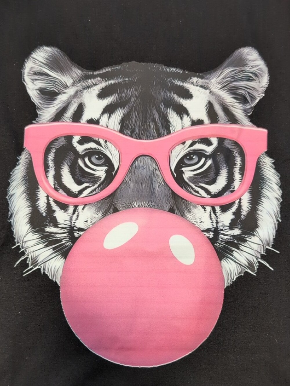 Graphic Tee with Pink Tiger Blowing a Bubble Black and Pink Size XL - Picture 6 of 10